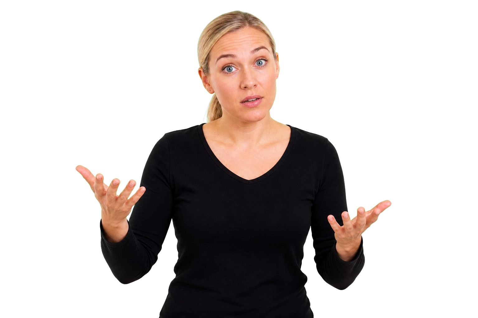 ASL signer balancing a question face with a natural emotional expression