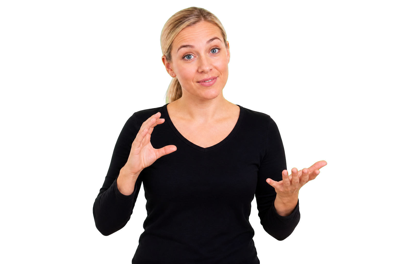 ASL signer using raised eyebrows for a rhetorical why question