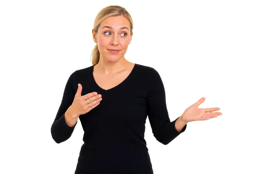 ASL signer shifting body position to show two people in a story