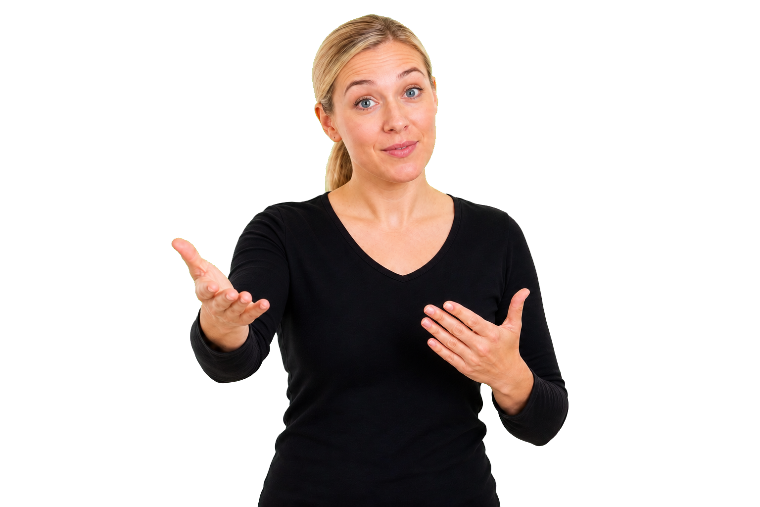 ASL signer setting up a topic with raised eyebrows for advanced non-manual marker lessons