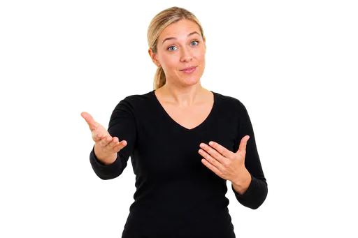 ASL signer setting up a topic with raised eyebrows for advanced non-manual marker lessons
