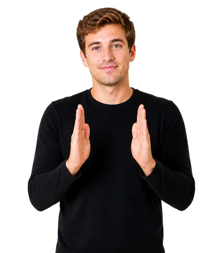 ASL signer showing the PERSON ending for job signs with clear hands