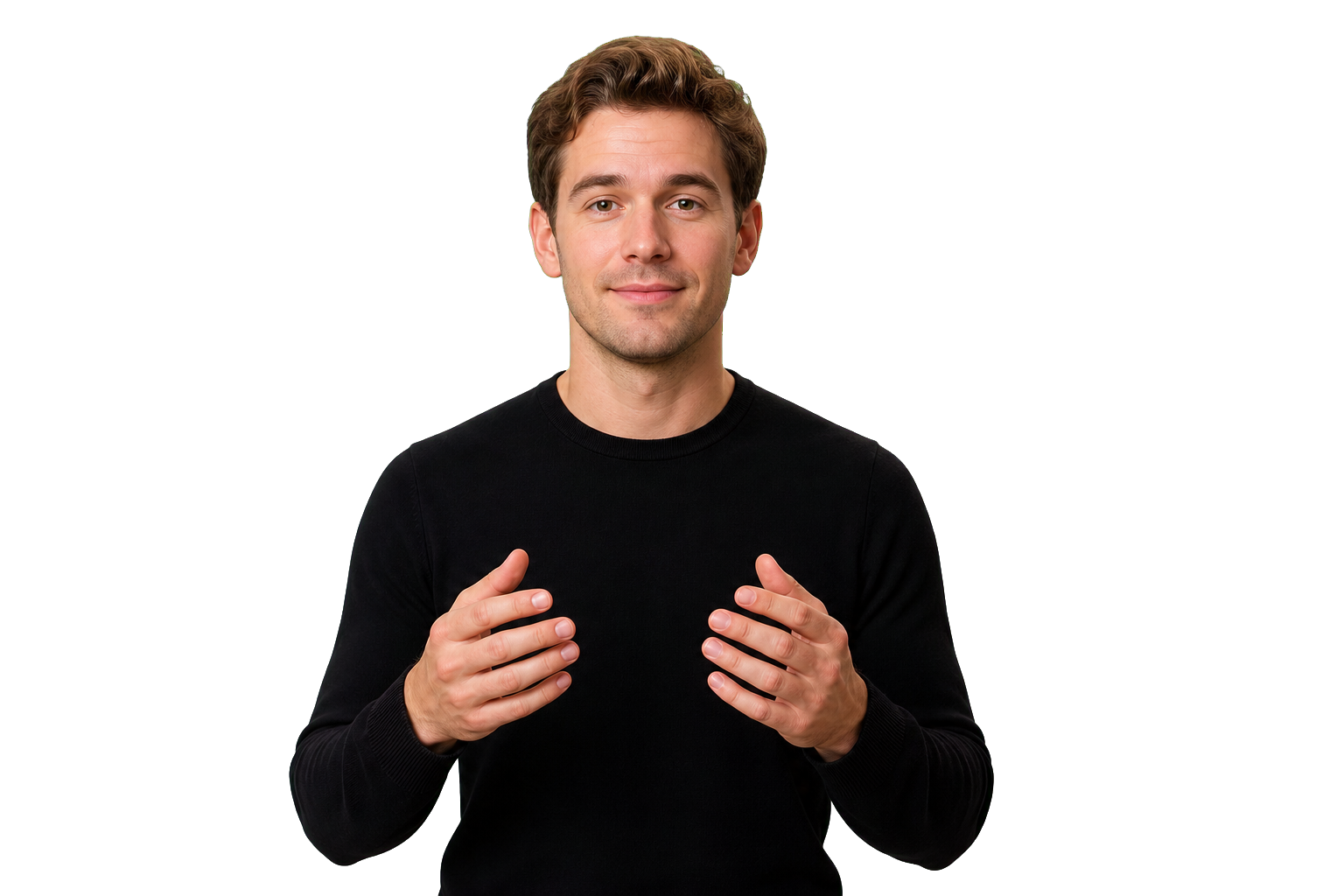 ASL signer ready to teach agent marker profession signs with clear face and hands