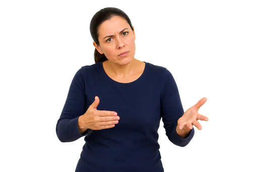 ASL signer emphasizing a WH question with furrowed eyebrows