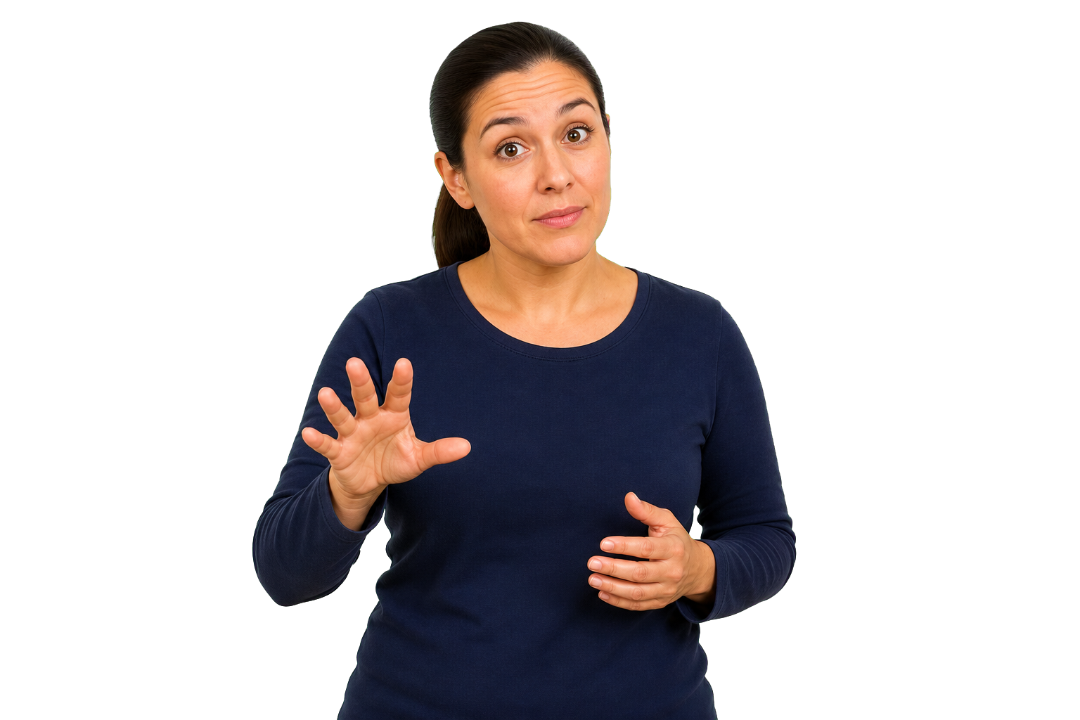 ASL signer using raised eyebrows to set up a topic before explaining