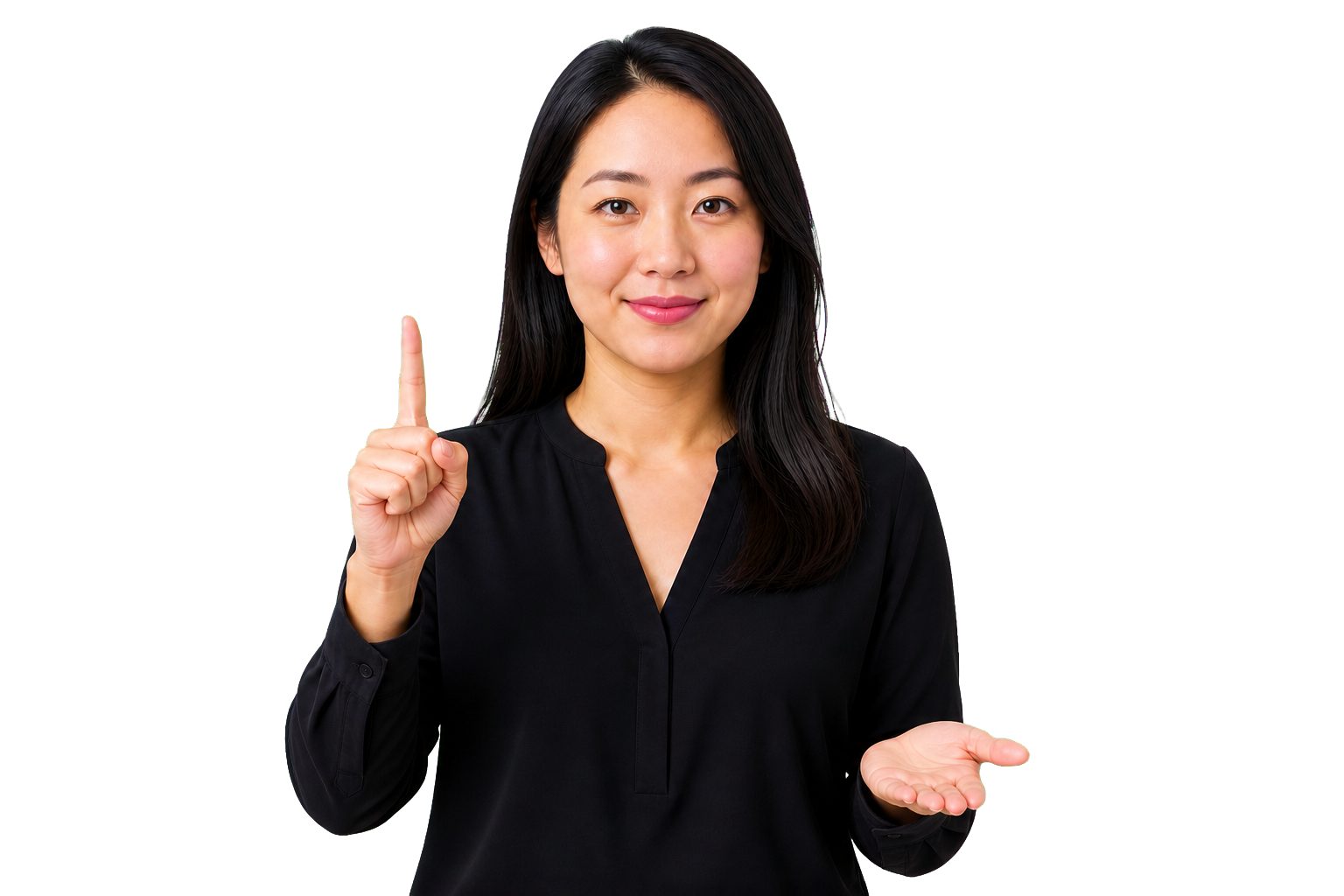ASL signer showing CL:1 with one upright index finger