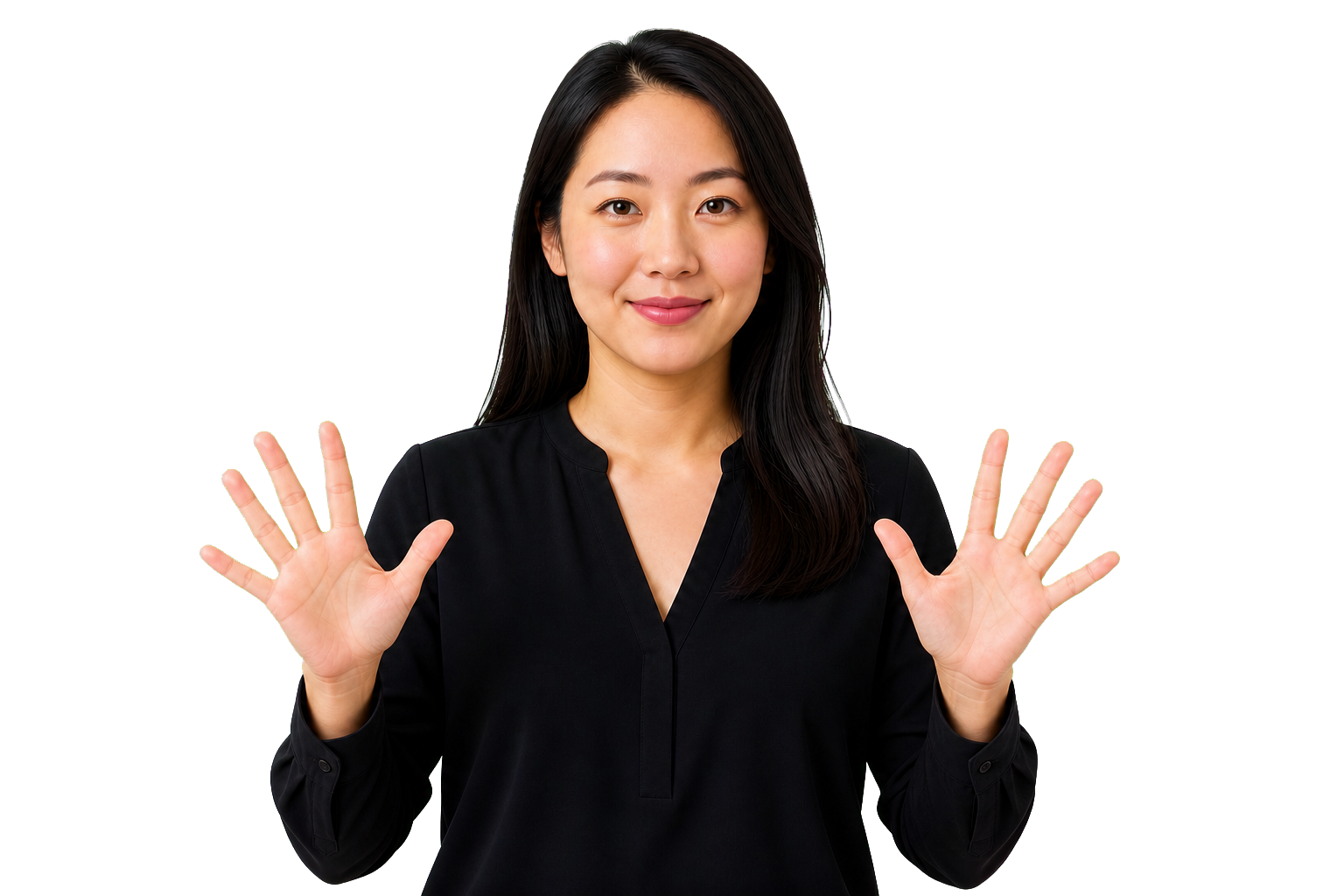 ASL signer showing open 5 handshapes for crowds or natural elements