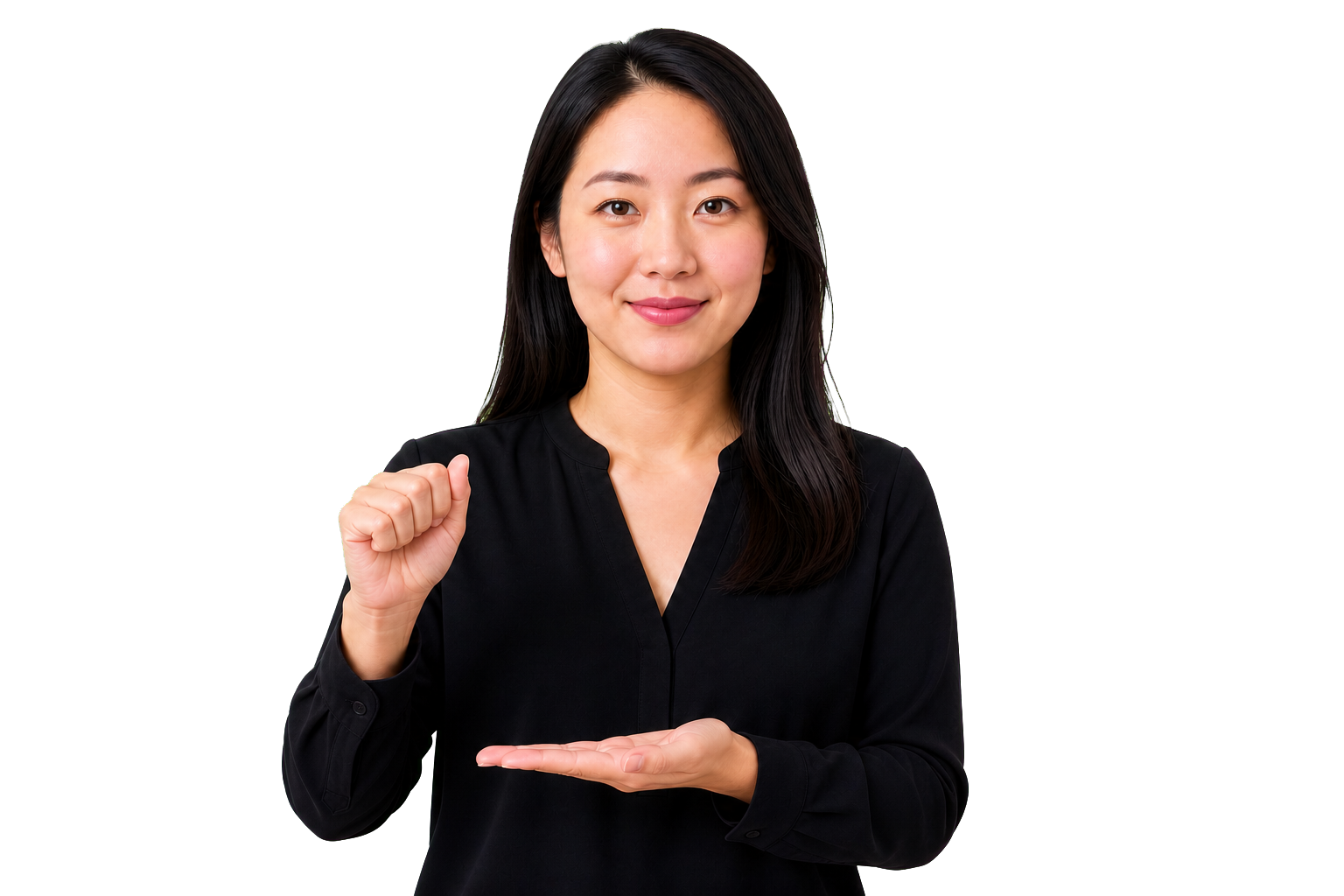 ASL signer showing an A handshape for a building or solid object