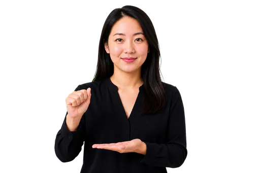 ASL signer showing an A handshape for a building or solid object