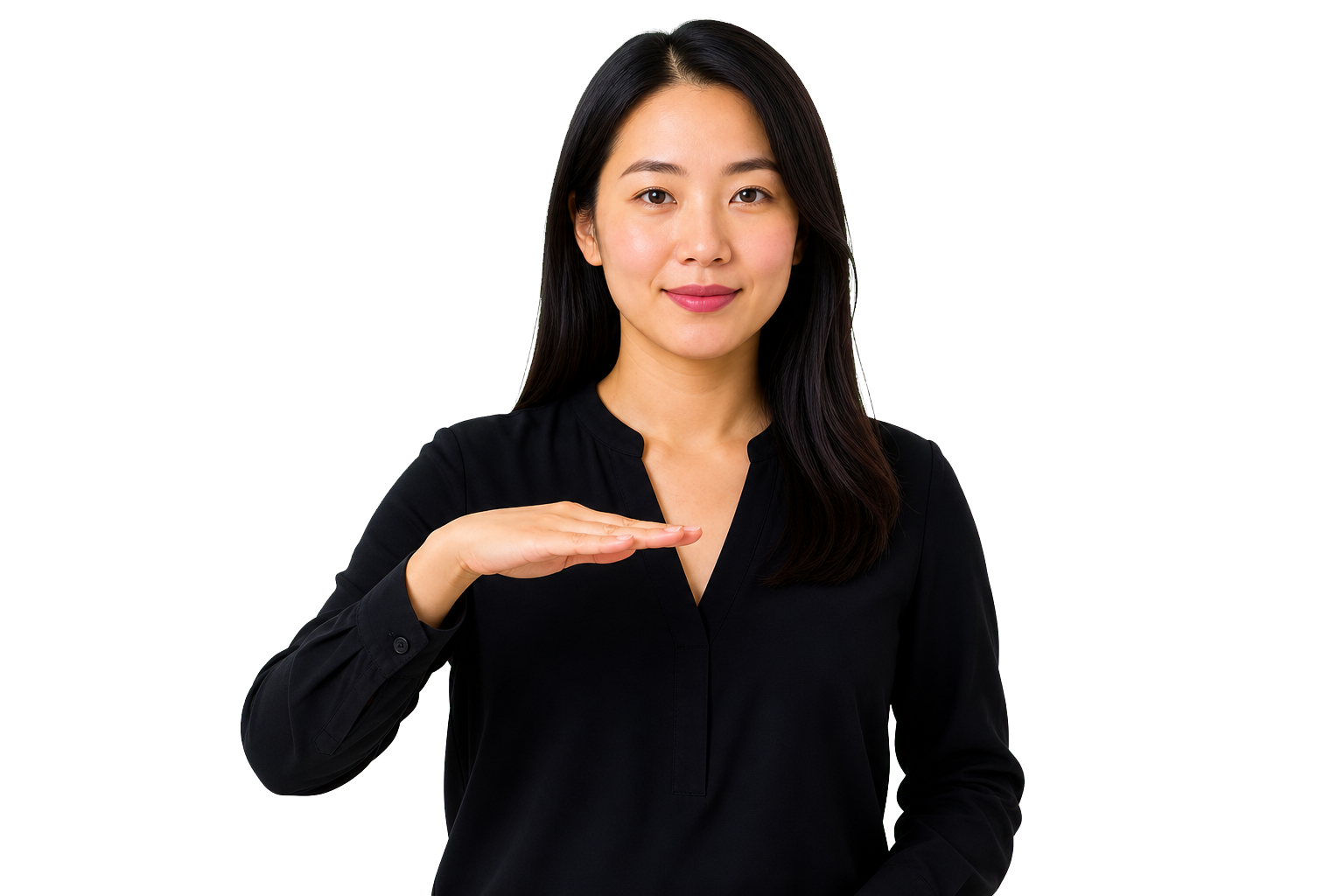 ASL signer showing a flat B handshape for a surface