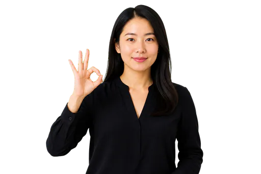 ASL signer showing an F handshape for a small round object