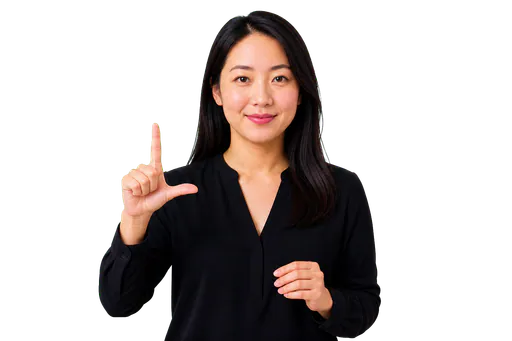 ASL signer showing an L handshape for a frame or rectangle