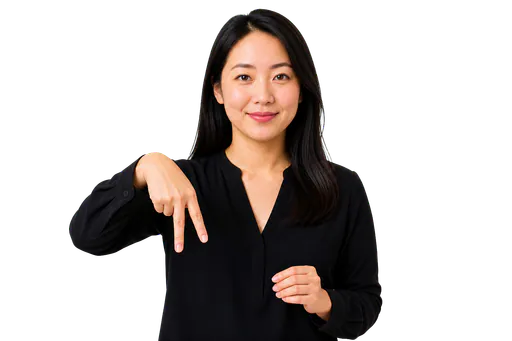 ASL signer showing an upside-down V handshape for legs