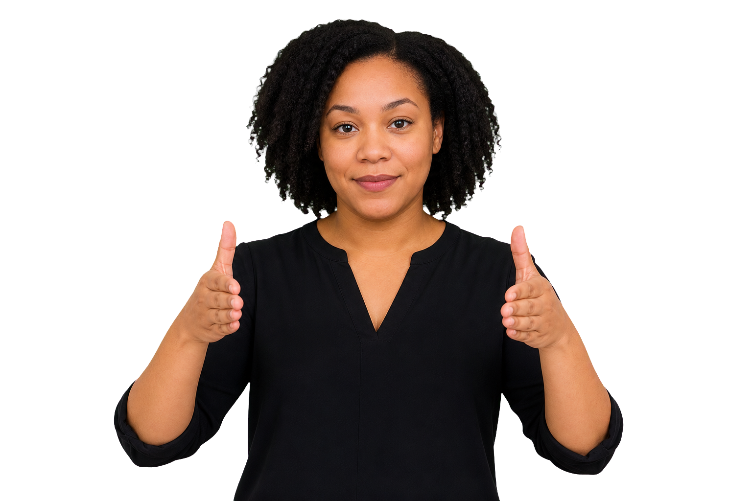 ASL signer ready to teach directional verbs with clear face and hands
