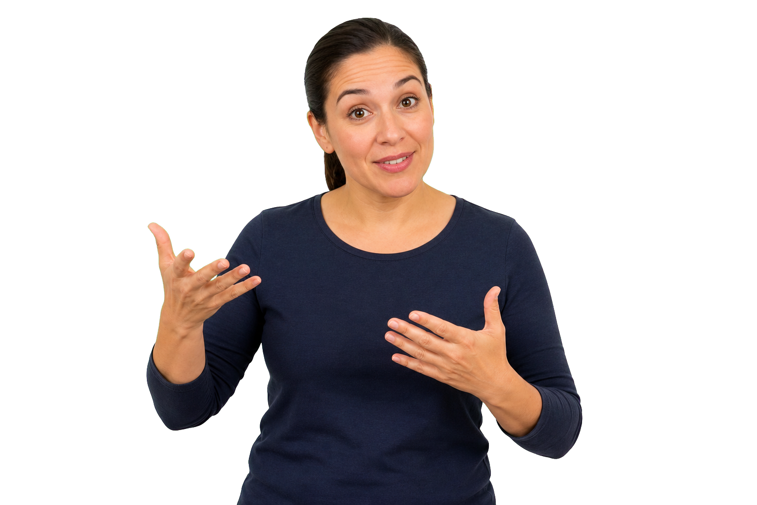 ASL signer showing facial grammar with clear hands and face