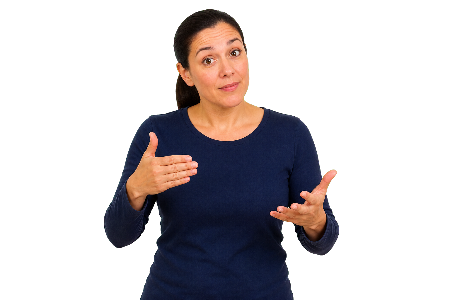ASL signer keeping the same question face while signing a full sentence