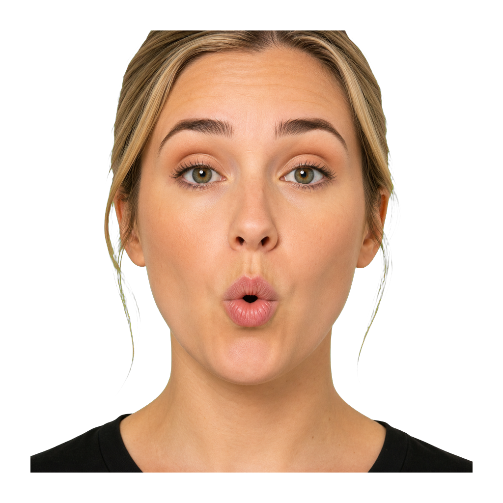Close-up of an ASL signer using rounded OO lips for small or thin