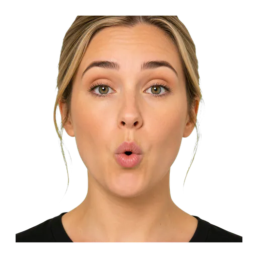 Close-up of an ASL signer using rounded OO lips for small or thin