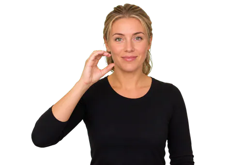 ASL signer ready to teach mouth morphemes with a clear face and black top