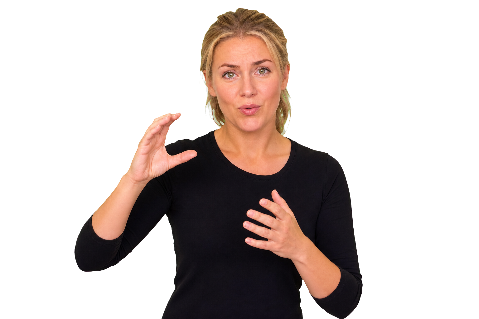 ASL signer showing facial grammar and hands happening together
