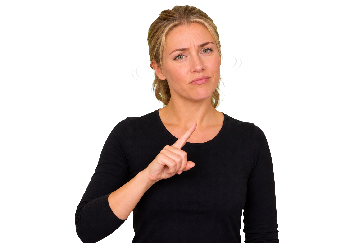 ASL signer using a headshake and frown to show negation