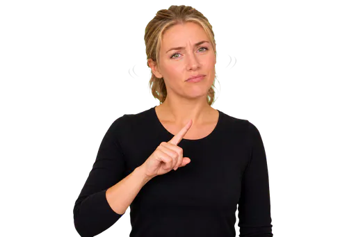 ASL signer using a headshake and frown for negation