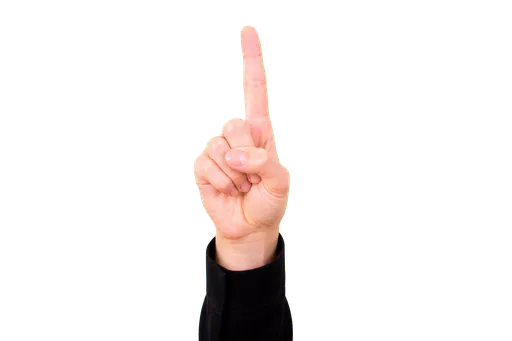 Close-up hand showing CL:1 with one upright index finger
