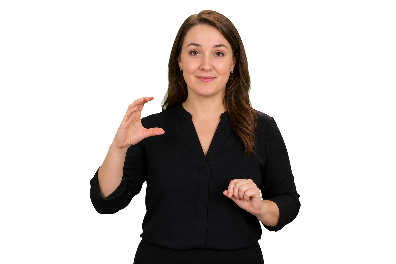 ASL signer showing a small repeated noun movement and a larger action movement