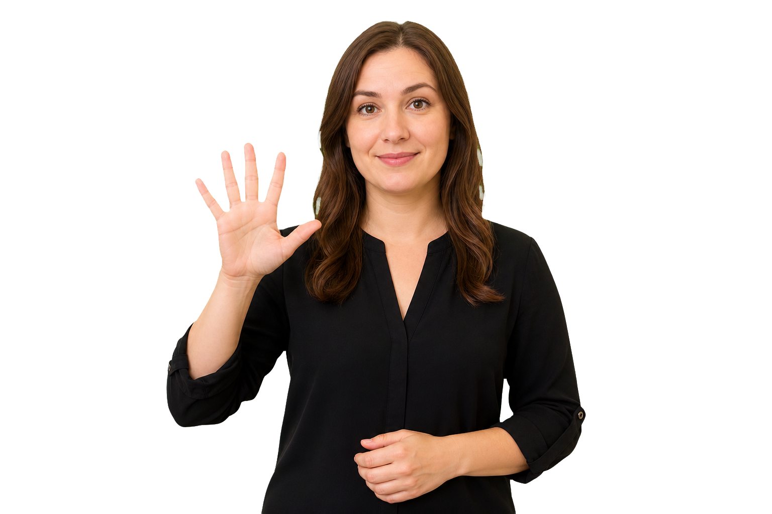ASL signer showing a clear number handshape for quantity in pluralization
