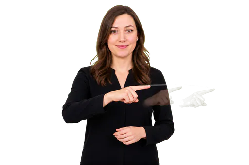 ASL signer pointing across signing space to show a plural pronoun sweep