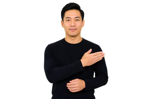 ASL signer aiming a flat B hand toward a third-person space