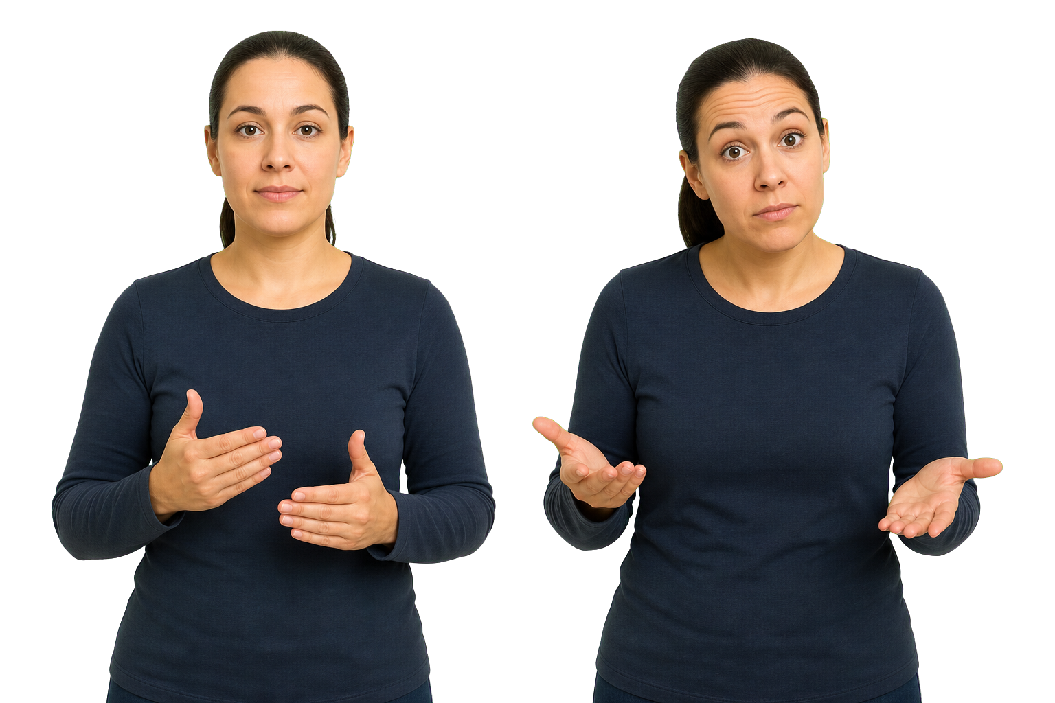 ASL signer comparing a neutral statement face with a questioning face